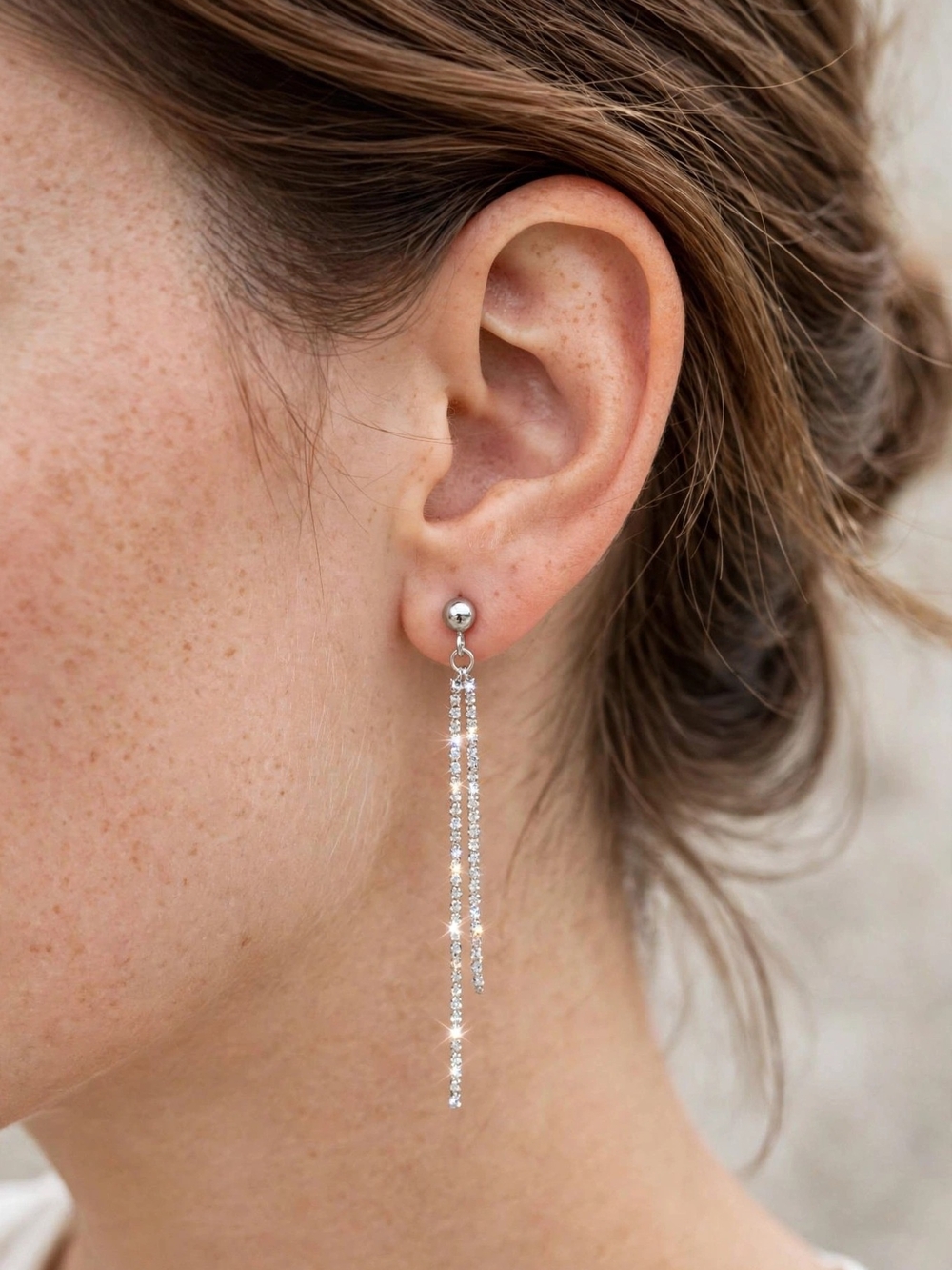 Sterling Silver Crystal Drop Threader Earrings - Silver